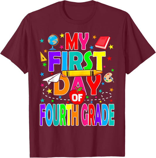 My First Day of Fourth Grade Back to School Boys Kids T-Shirt - T-Shirt | Maroon