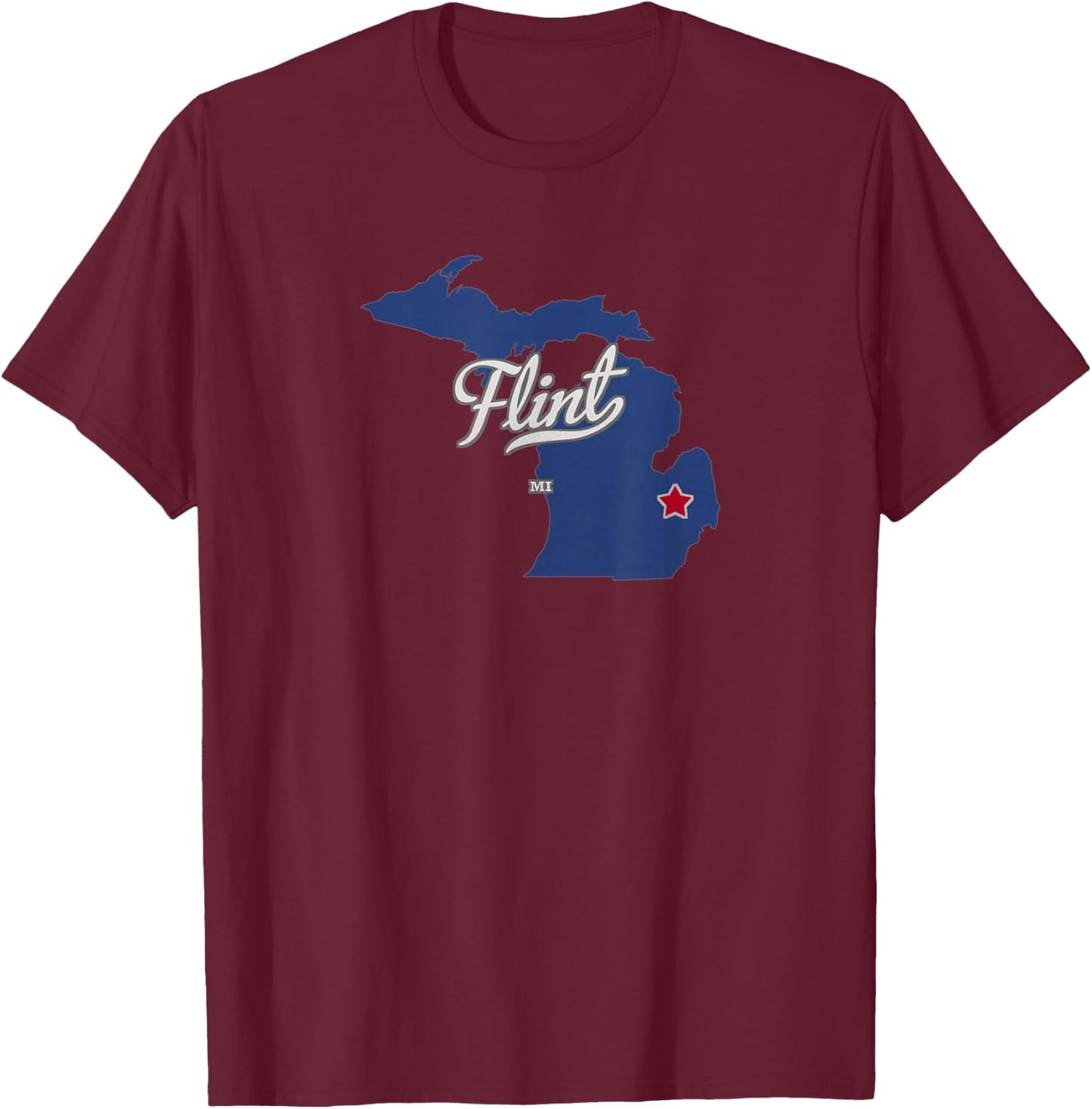 Flint Michigan MI Map T-Shirt - T-Shirt | Maroon