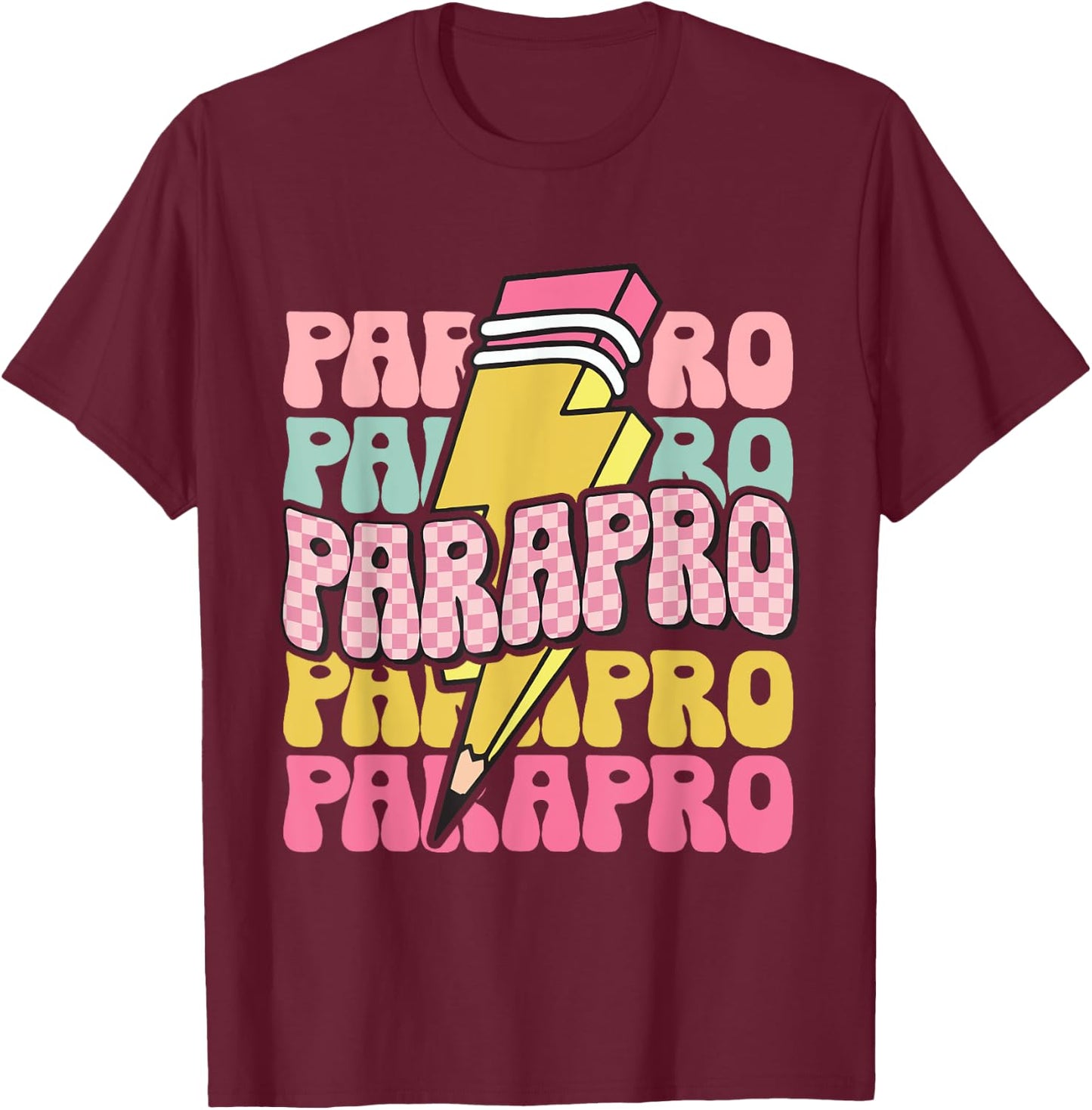 Retro Parapro Pencil Lightning Bolt Paraprofessional Team T-Shirt - T-Shirt | Maroon