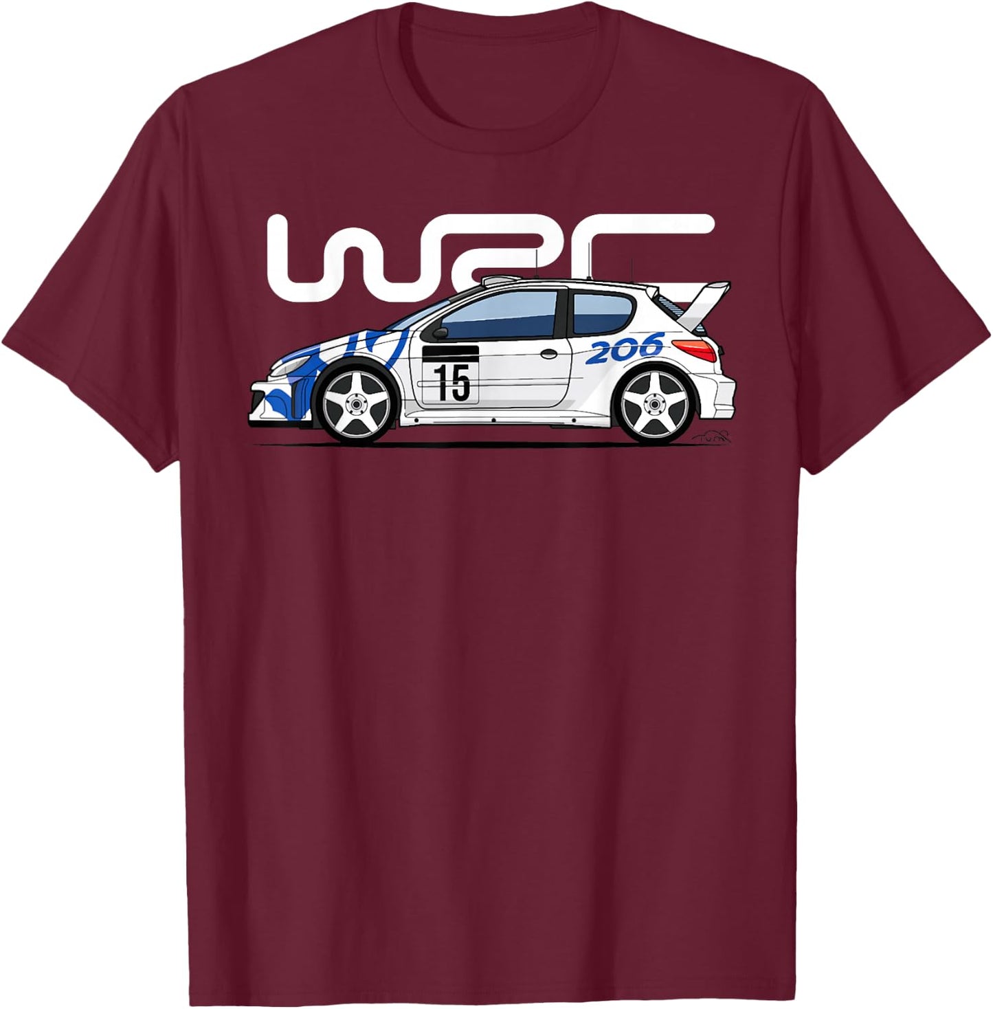 206 WRC World Rally Sports Car T-Shirt - T-Shirt | Maroon