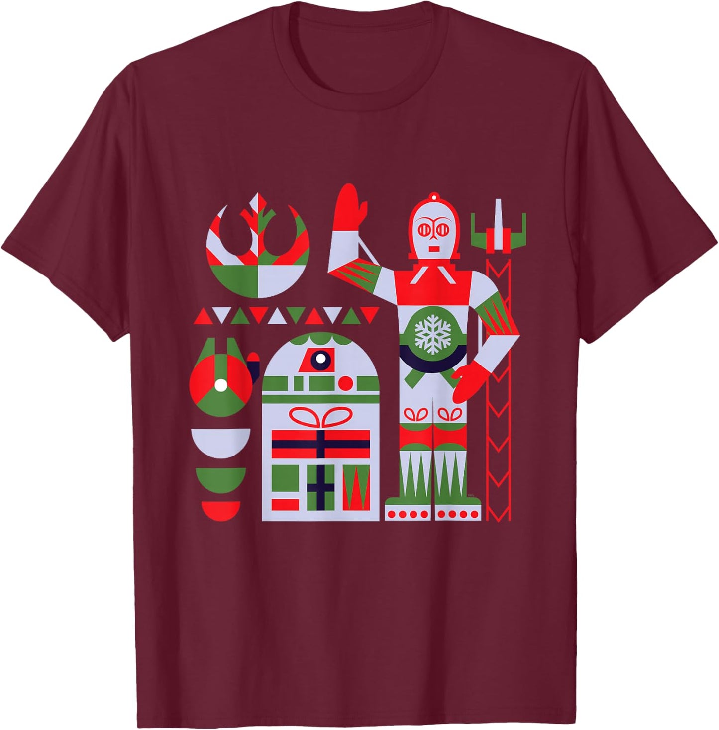 Star Wars R2-D2 and C-3PO Holiday Droids Rebel Christmas T-Shirt - T-Shirt | Maroon