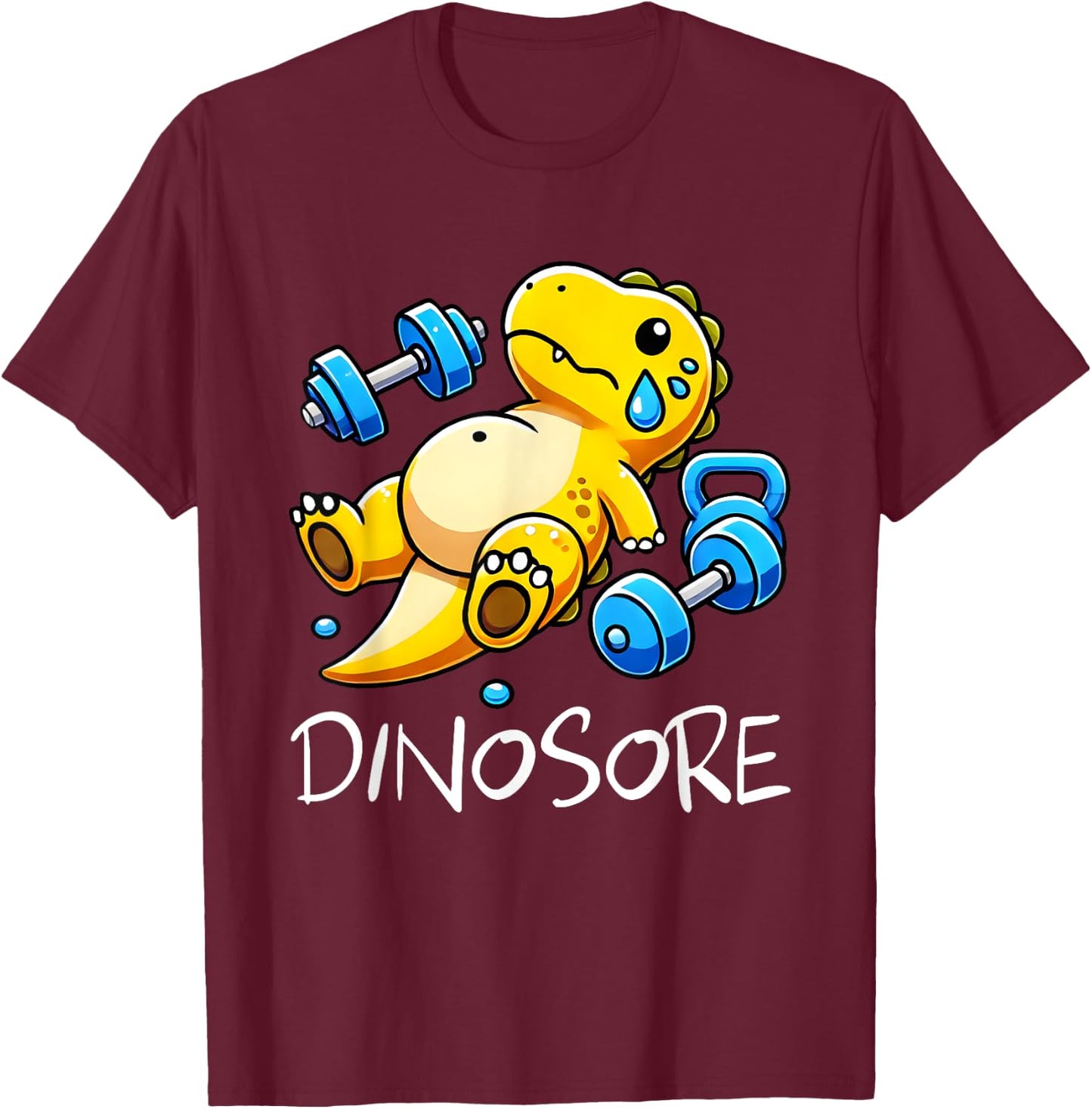 Funny Cute Dinosaur Workout Gym Fitness Weightlifting Gift T-Shirt - T-Shirt | Maroon