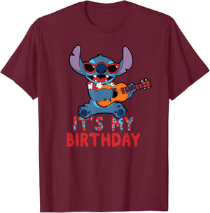 Disney Lilo & Stitch Tropical Party It's My Birthday T-Shirt - T-Shirt | Maroon