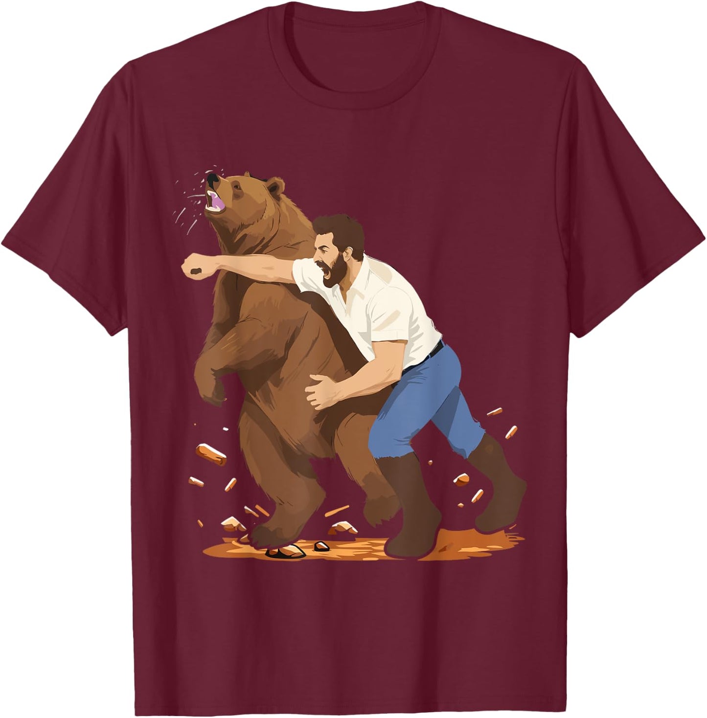 Man Punching Bear Funny Wilderness T-Shirt - T-Shirt | Maroon