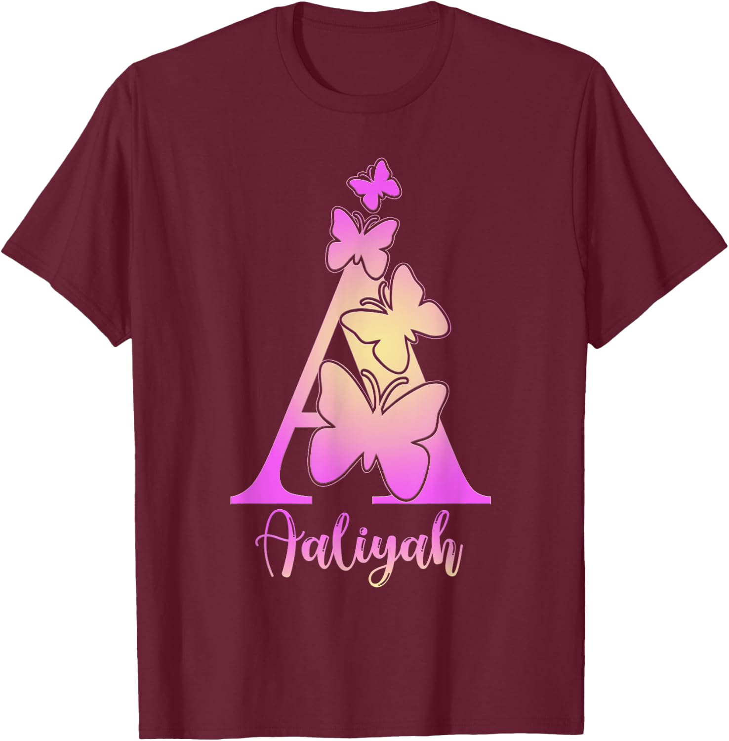 Aaliyah, cute personalized butterfly custom kids girls name T-Shirt - T-Shirt | Maroon