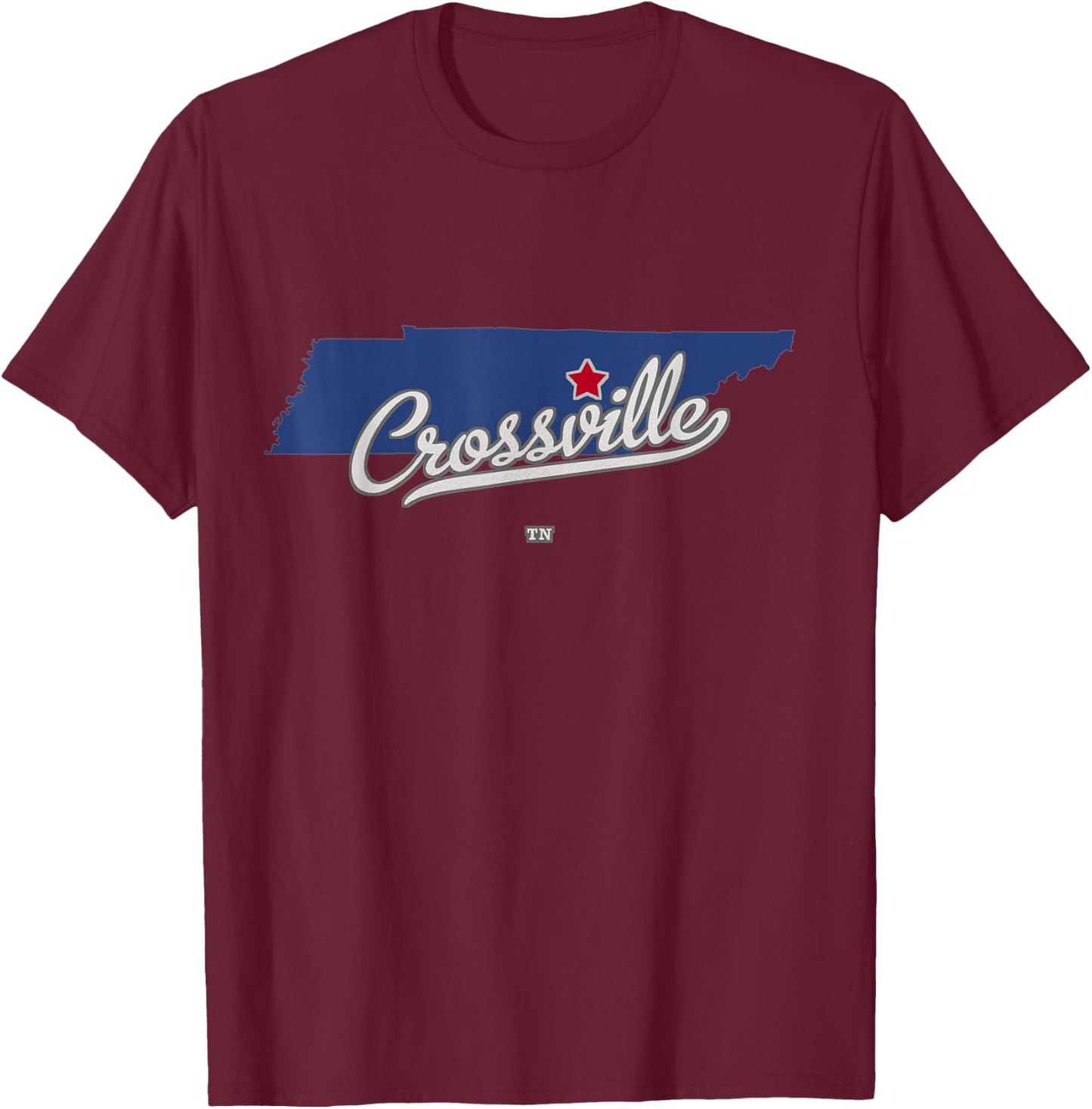 Crossville Tennessee TN Map T-Shirt - T-Shirt | Maroon