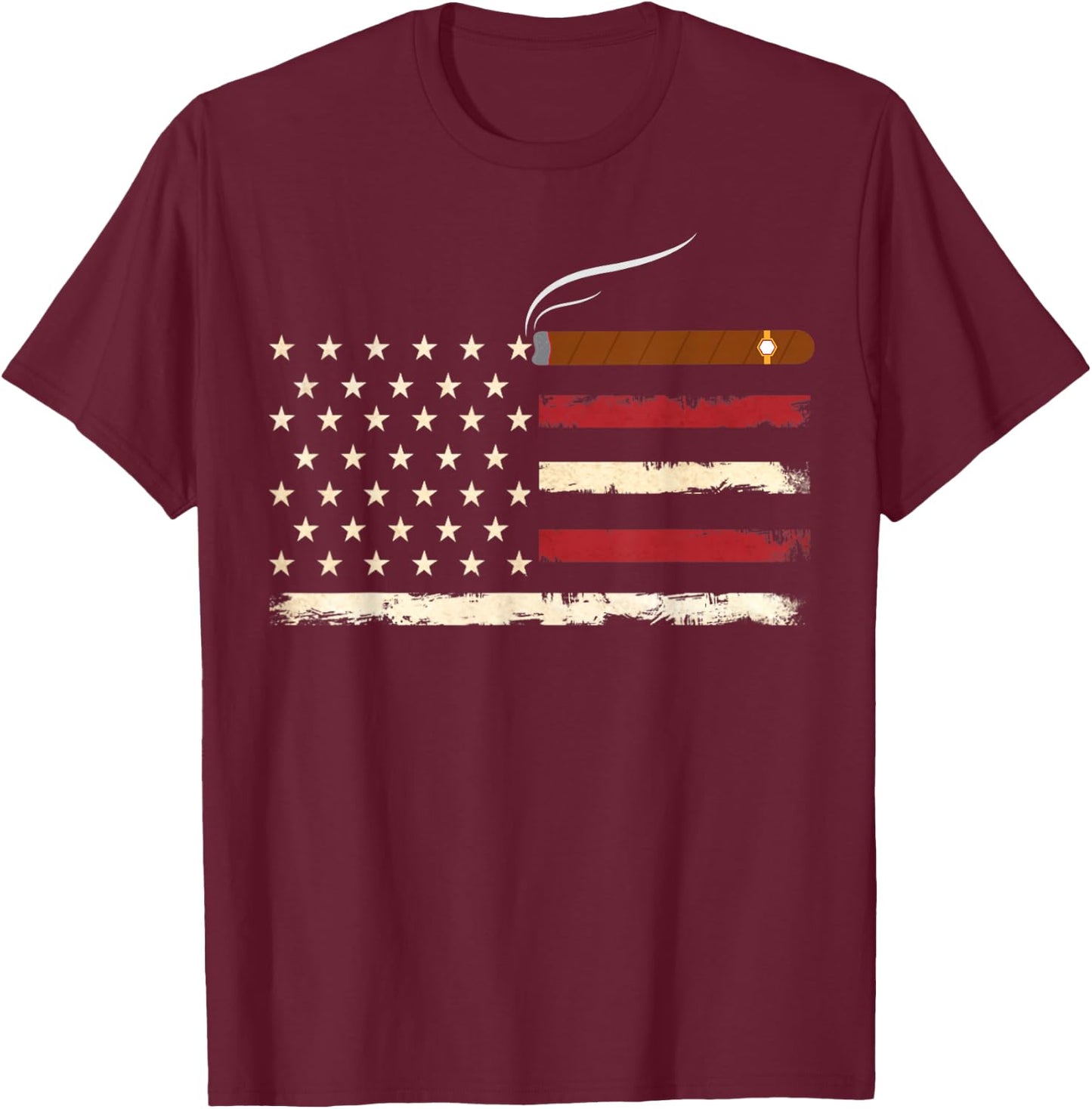 Fun Cigar Smoking USA American Flag 4th of July Smoke T-Shirt - T-Shirt | Maroon