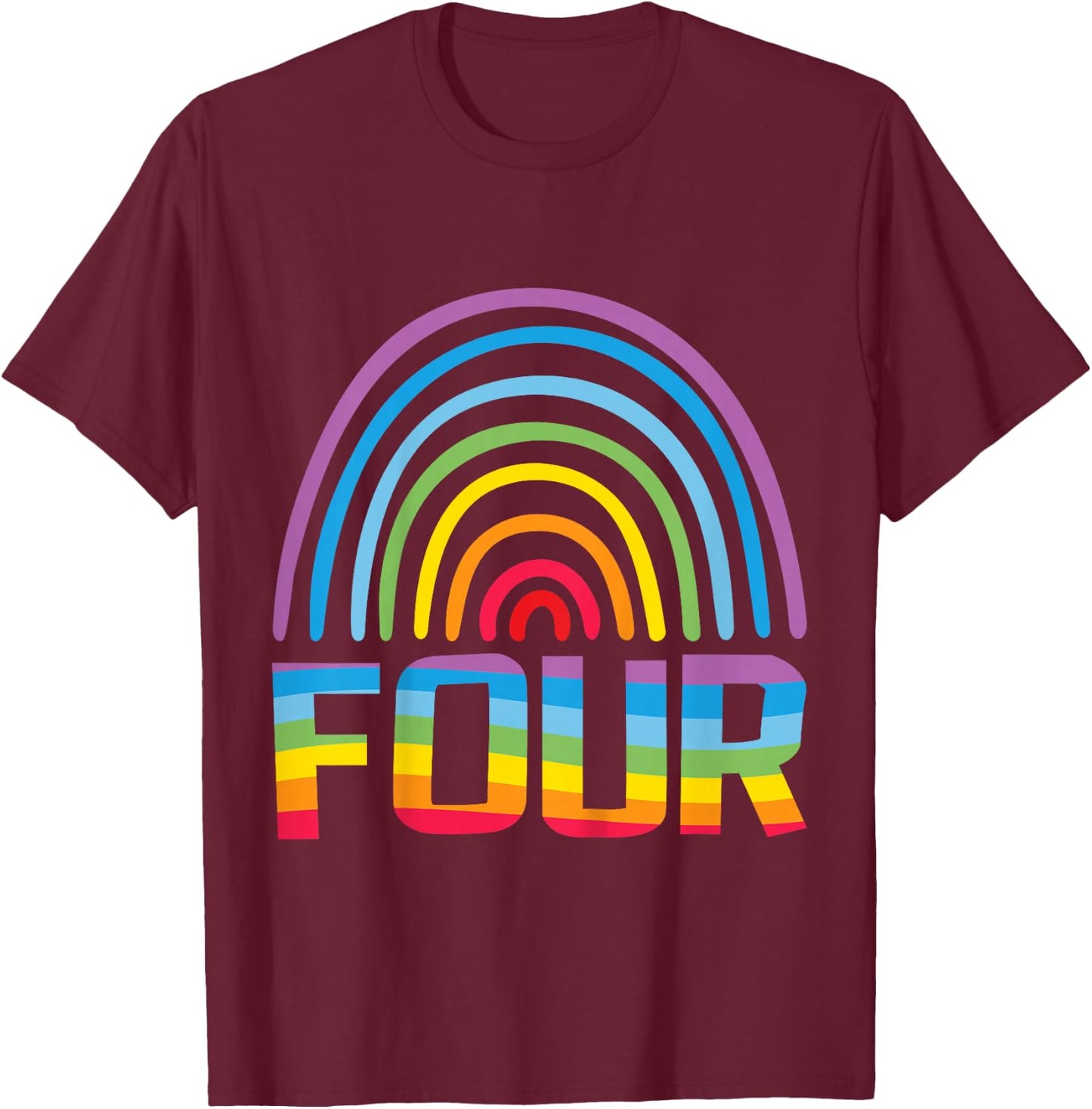 4th Birthday Gift Rainbow Fan 4 Years Old Girls 4 Bday T-Shirt - T-Shirt | Maroon