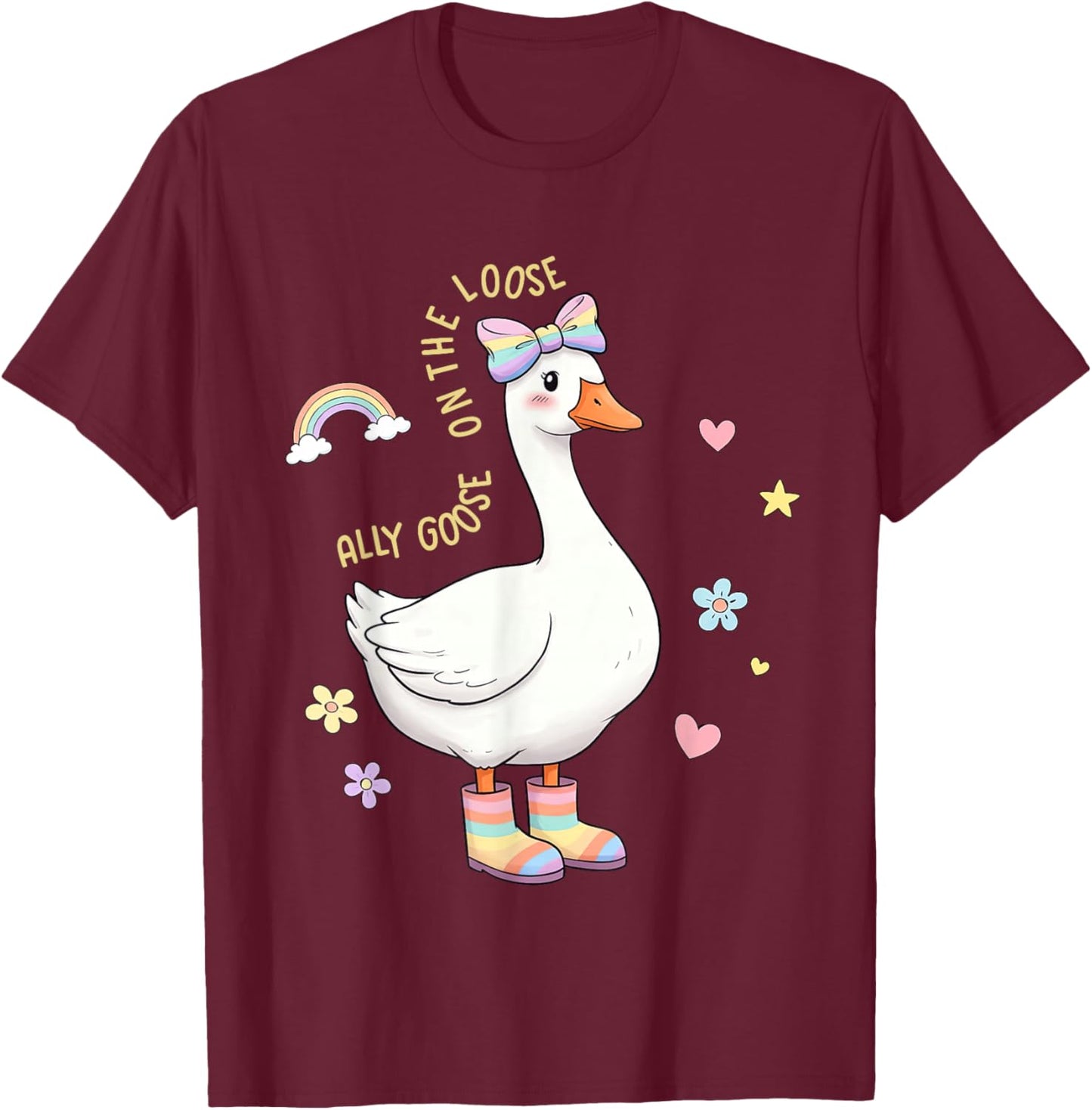 Ally Goose On-The-Loose LGBTQ Pride Month Girly Silly-Goose T-Shirt - T-Shirt | Maroon