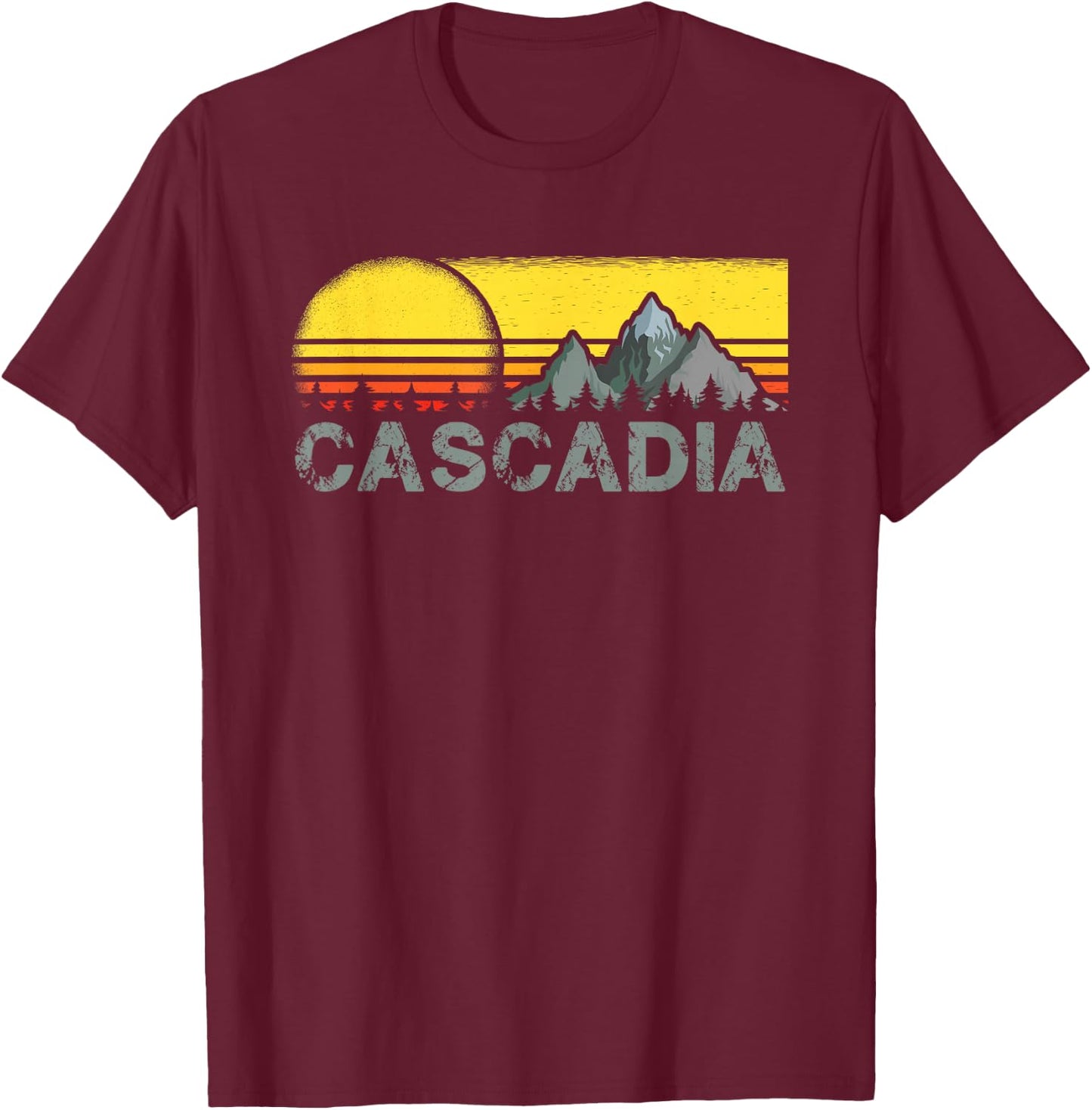 Retro Vintage Sunset Cascadia Mountain Camping and Hiking T-Shirt - T-Shirt | Maroon