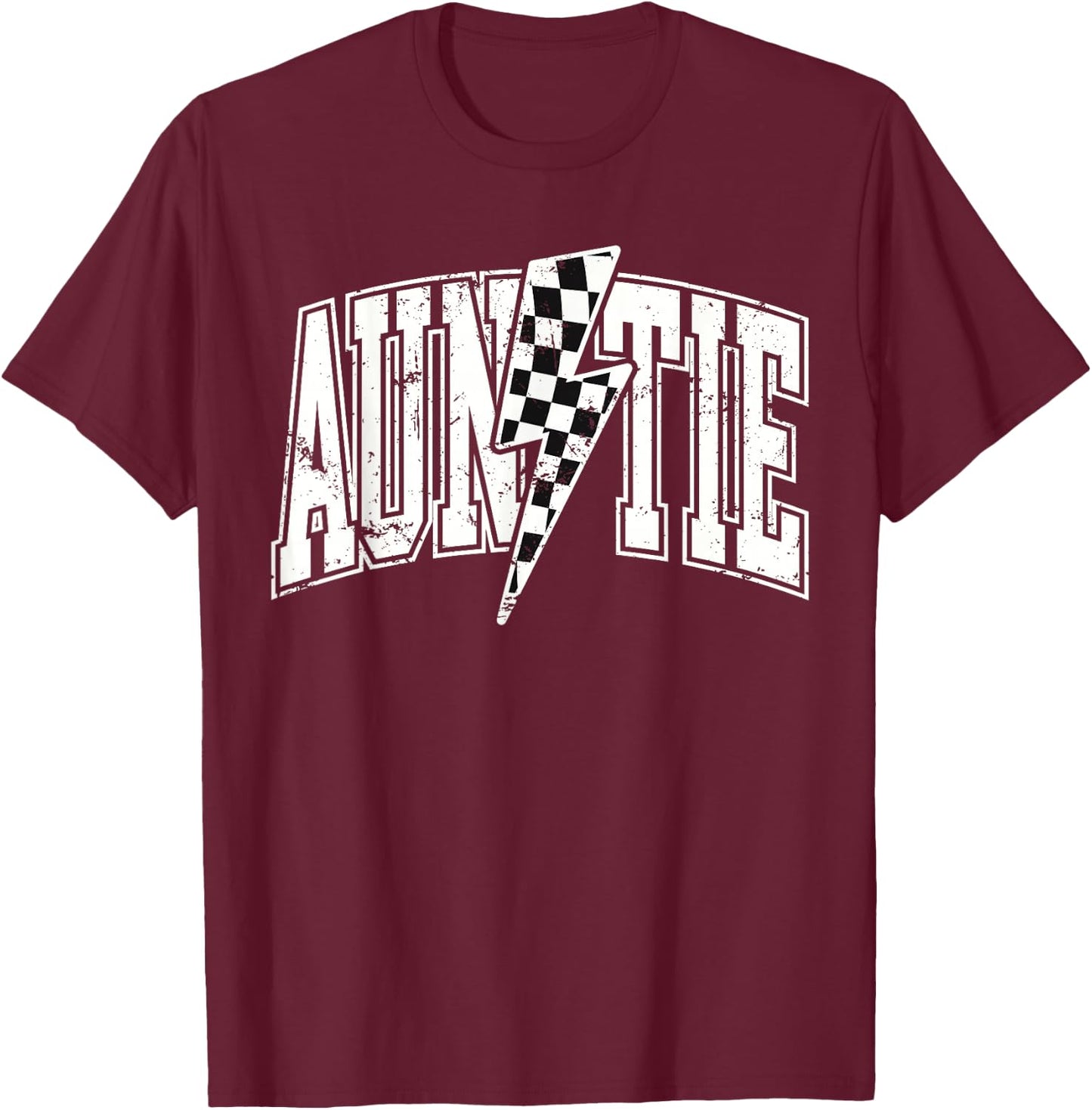 Auntie Hosting Race Car Pit Crew Checkered Birthday Party T-Shirt - T-Shirt | Maroon