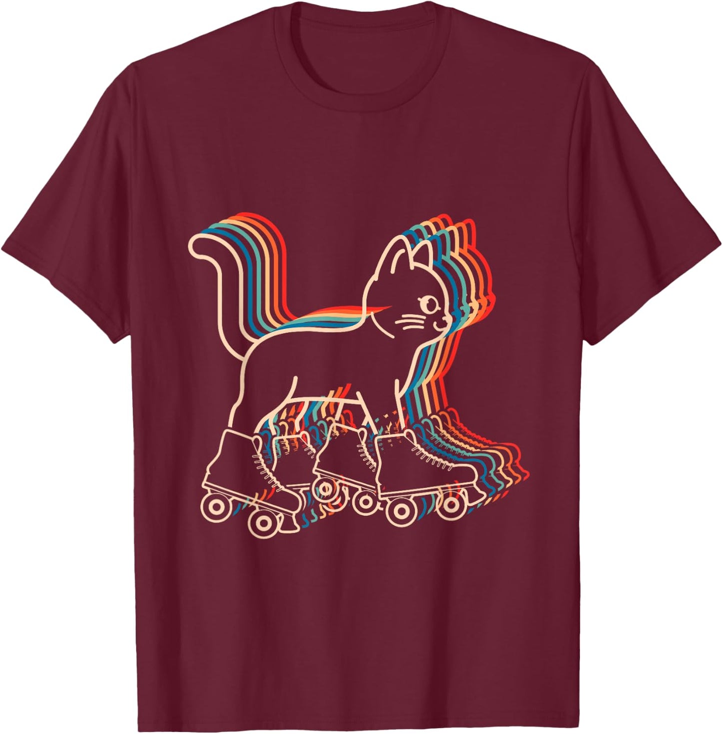 Cat Roller Skates Vintage Fun Skating Lifestyle Hobby Women Girls Kids T-Shirt - T-Shirt | Maroon