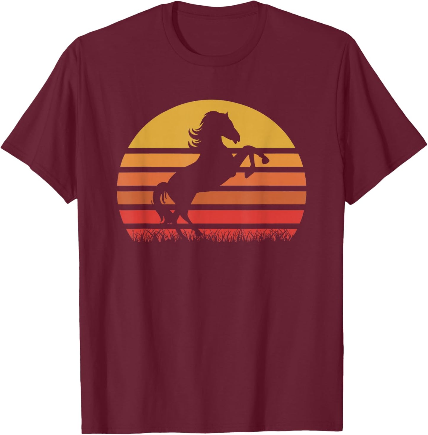 Vintage Sunset Horse, Riding Boy Girl Funny T-Shirt - T-Shirt | Maroon
