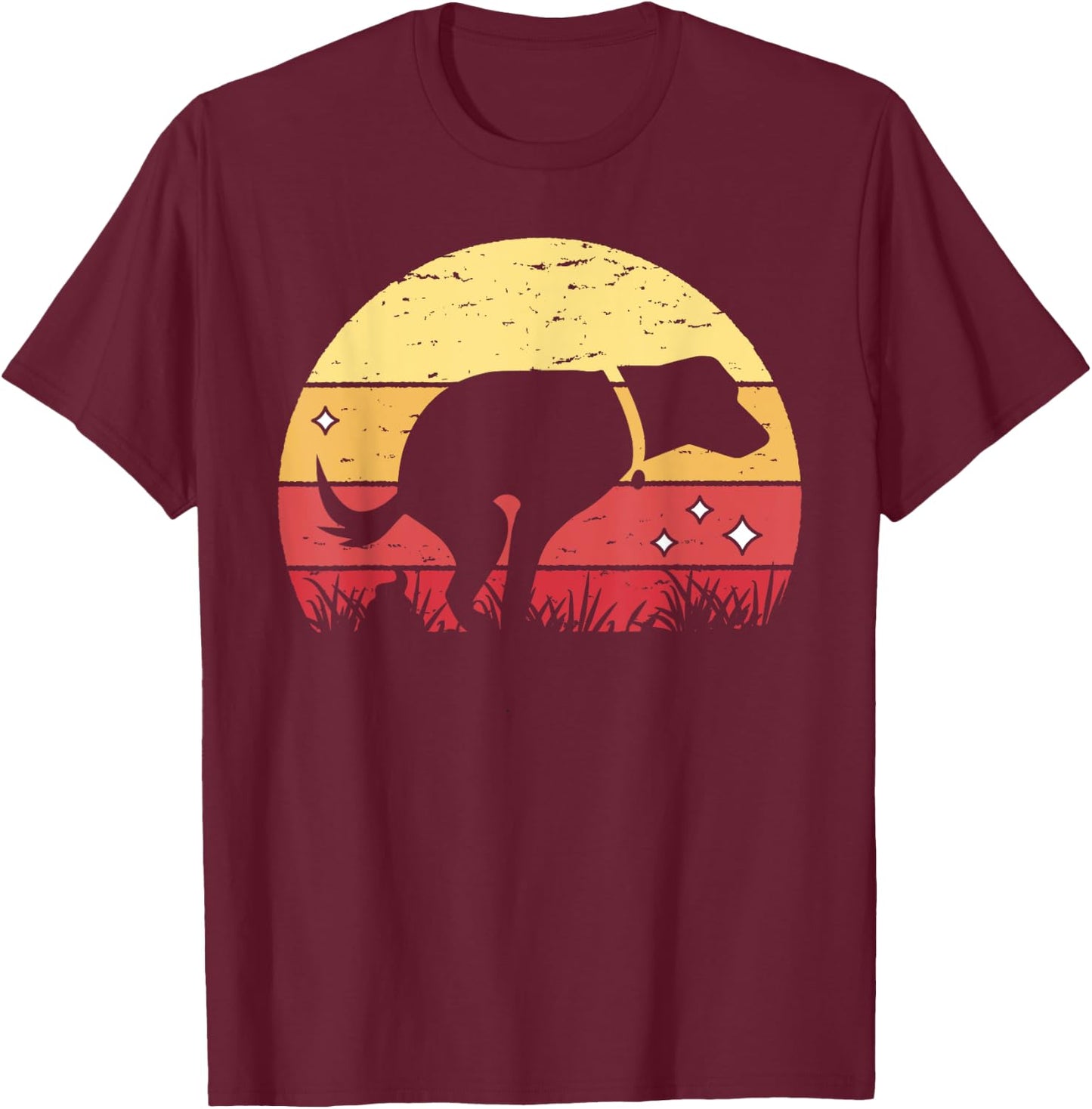 Retro Labrador Sunset Dog Pooping Canine Owner T-Shirt - T-Shirt | Maroon