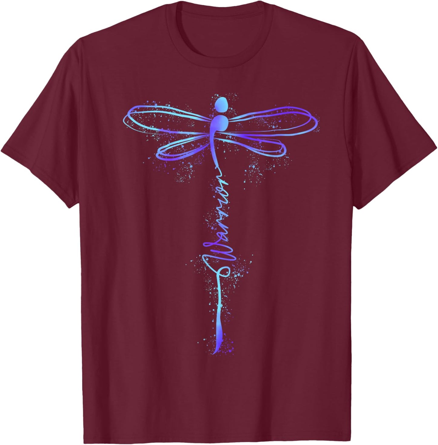Suicide Prevention Awareness Warrior Teal Purple Dragonfly T-Shirt - T-Shirt | Maroon