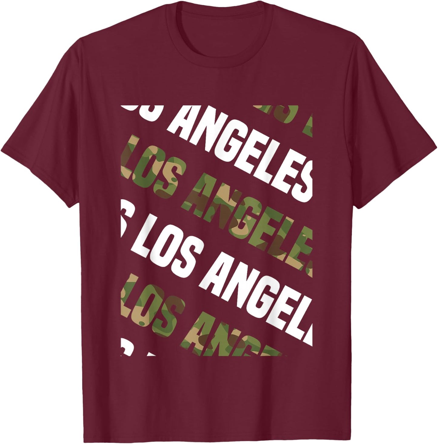 Los Angeles Camo Pattern Green Camouflage T-Shirt - T-Shirt | Maroon