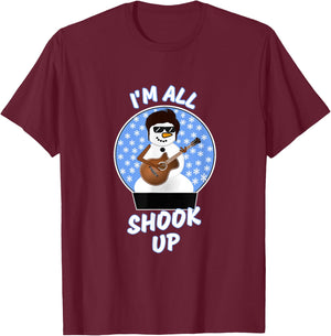 Funny Snowman Guitar Player I'm All Shook Up Xmas Snow Globe T-Shirt - T-Shirt | Maroon