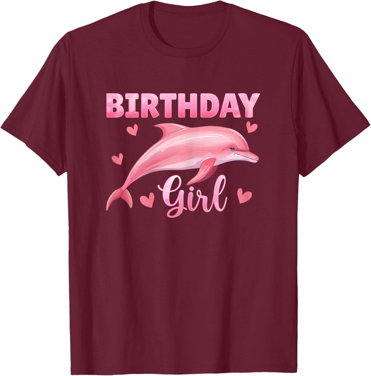 Birthday Girl Cute Dolphin 8 Years Old 8th Birthday T-Shirt - T-Shirt | Maroon