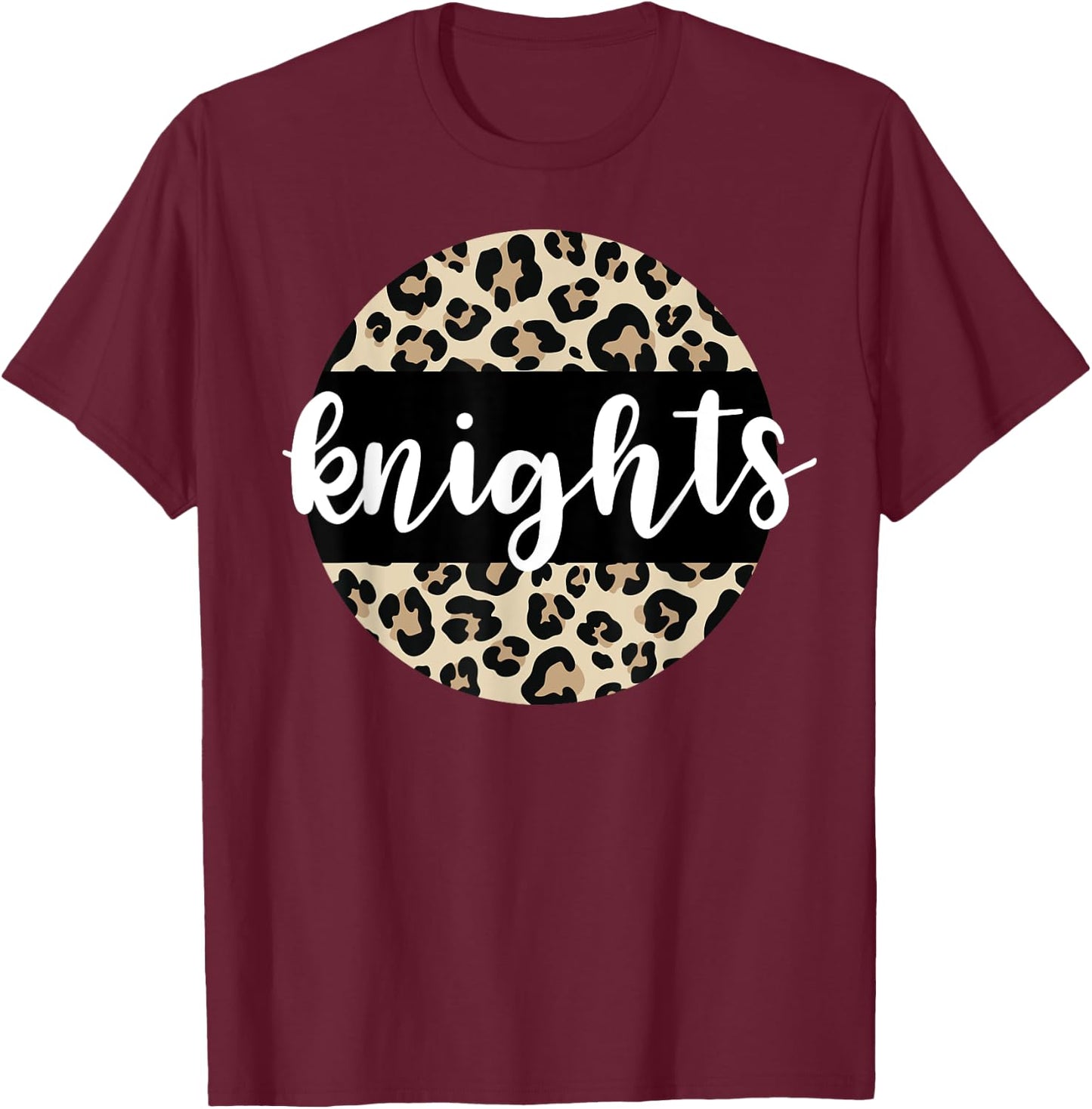 Leopard Print Knights Team Mascot School Spirit Game Night T-Shirt - T-Shirt | Maroon