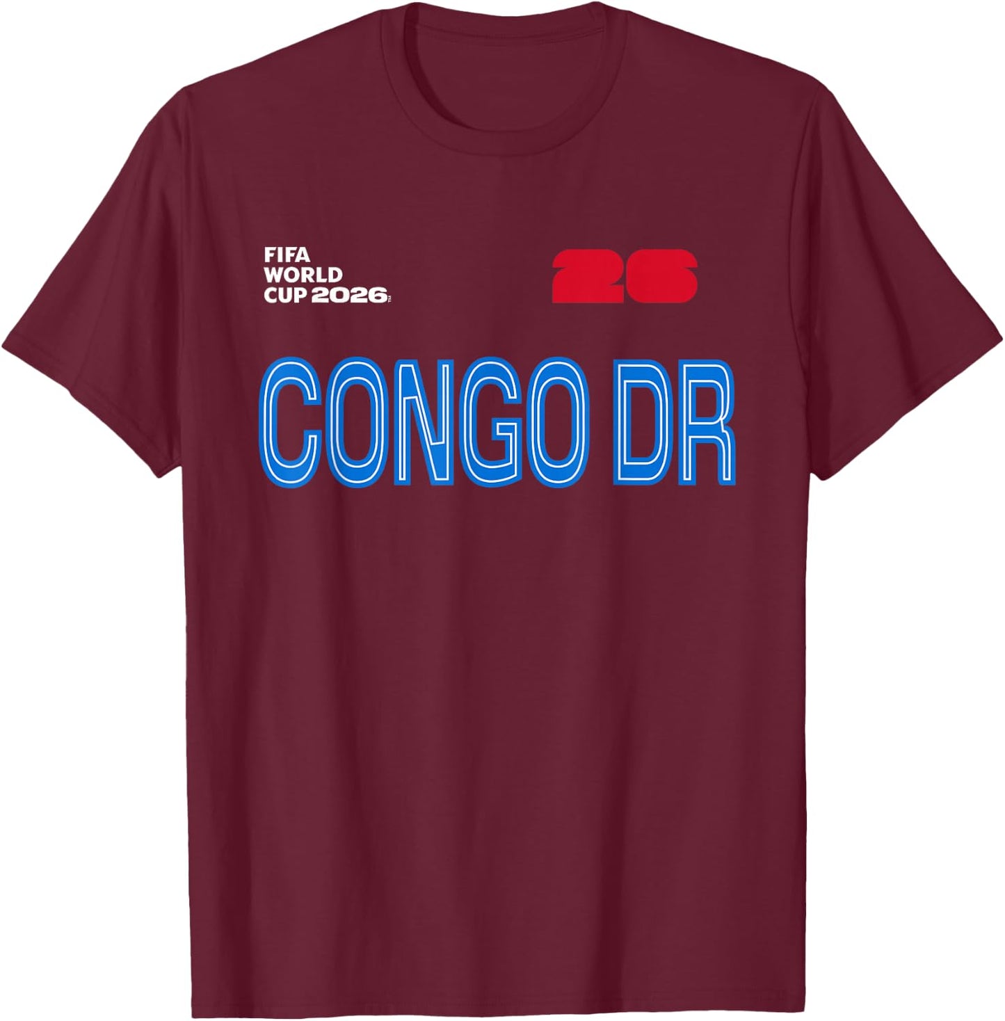 FIFA World CUP26 Congo DR Outline Graphic T-Shirt - T-Shirt | Maroon