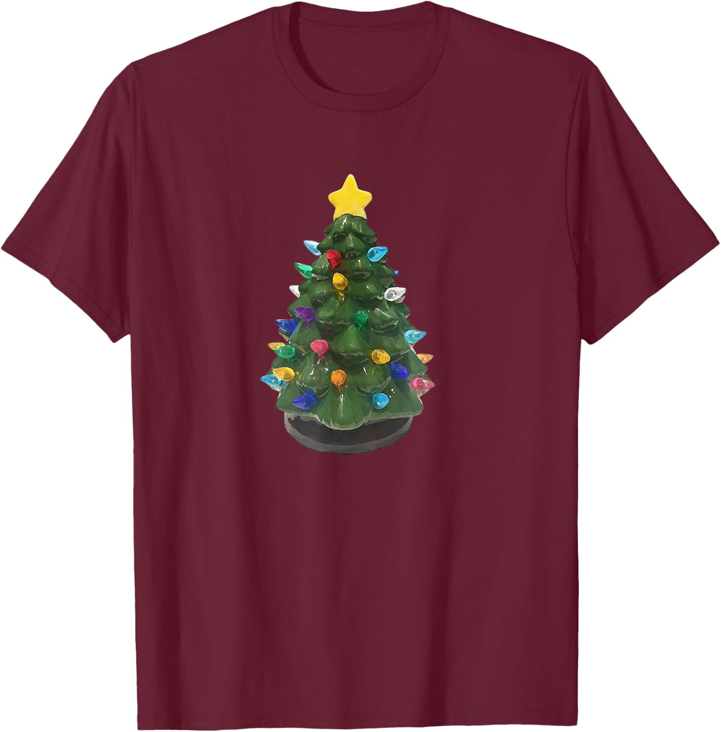 Ceramic Vintage Retro Christmas Tree Holiday Nostalgia Fun T-Shirt - T-Shirt | Maroon