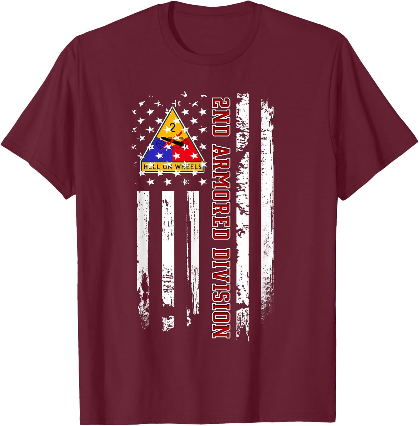 2nd Armored Division American Flag Military Veteran Day Papa T-Shirt - T-Shirt | Maroon