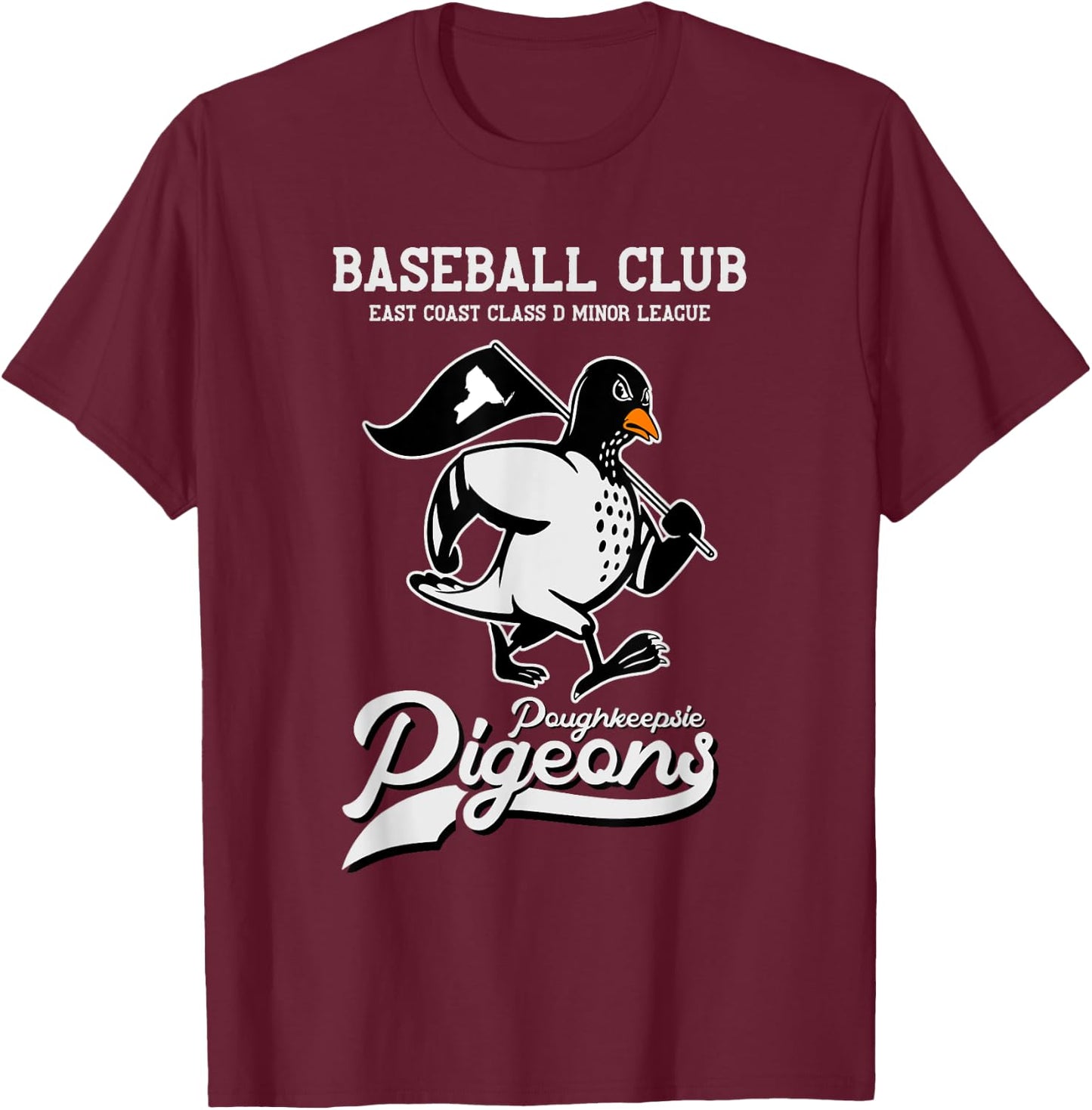 Poughkeepsie Pigeons Retro Minor League Baseball Team T-Shirt - T-Shirt | Maroon
