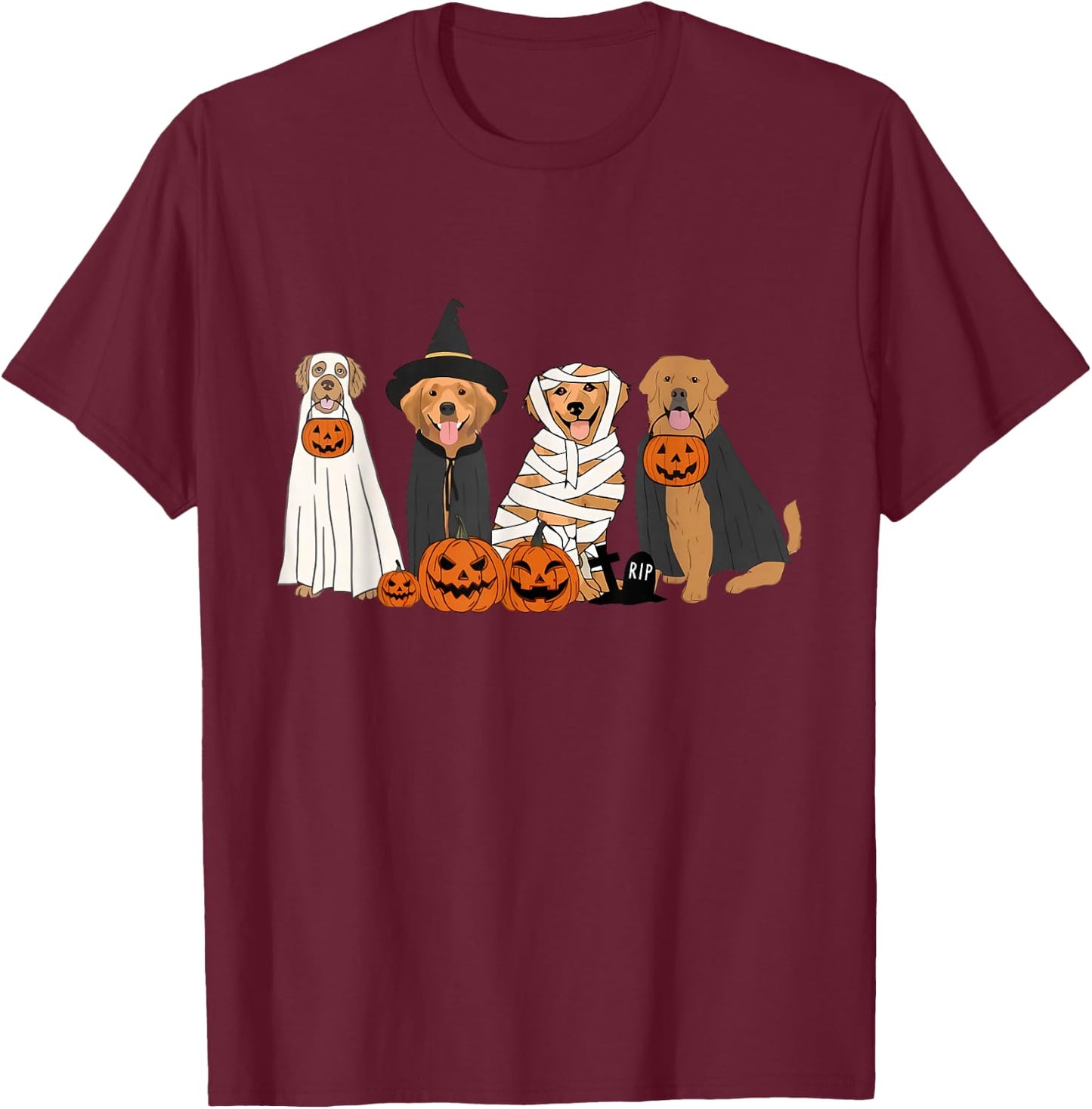 Funny Golden Retriever Dog Ghost In Boo Sheet Halloween T-Shirt - T-Shirt | Maroon