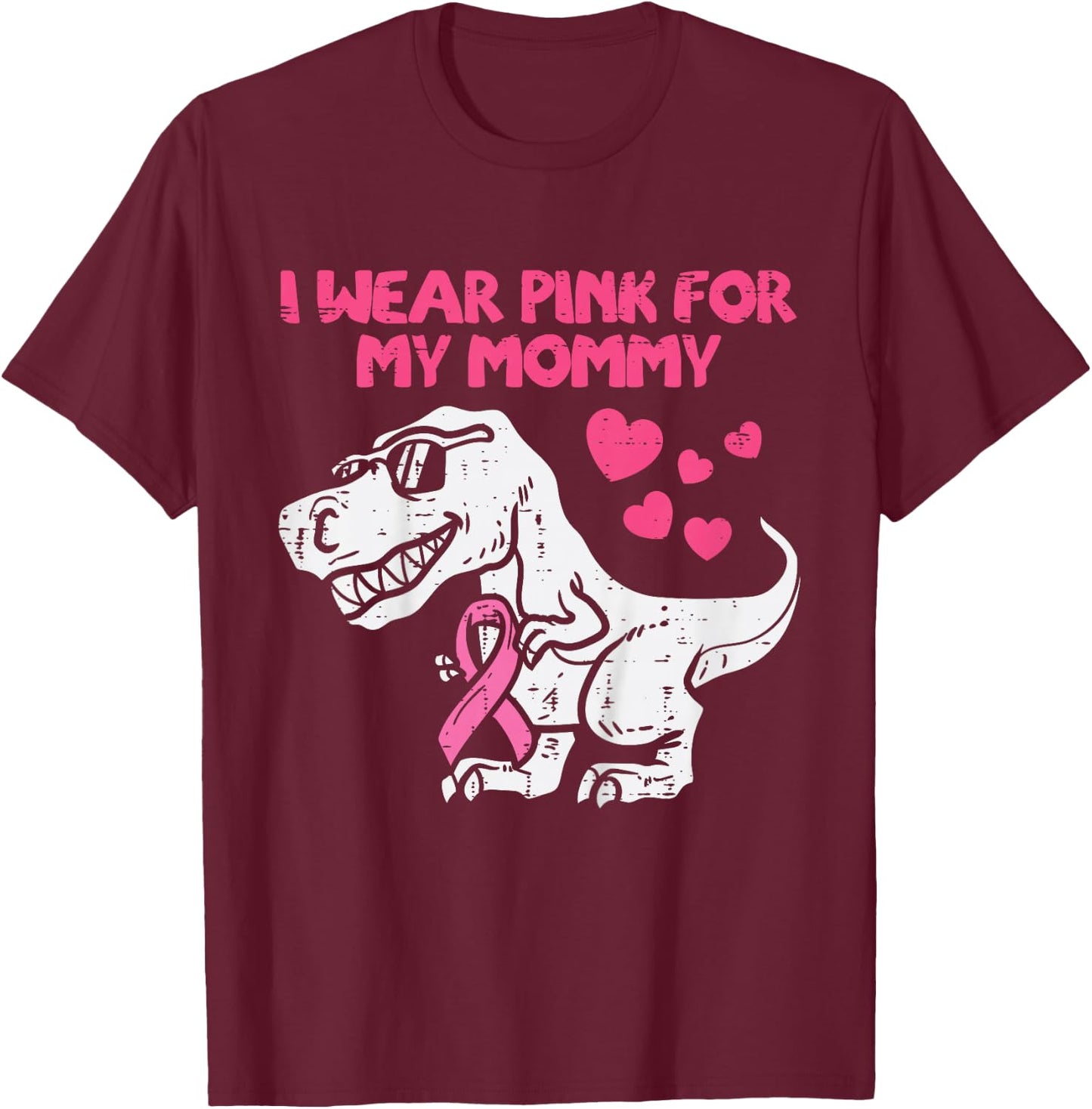 Wear Pink For Mommy Trex Toddler Boy Breast Cancer Awareness T-Shirt - T-Shirt | Maroon