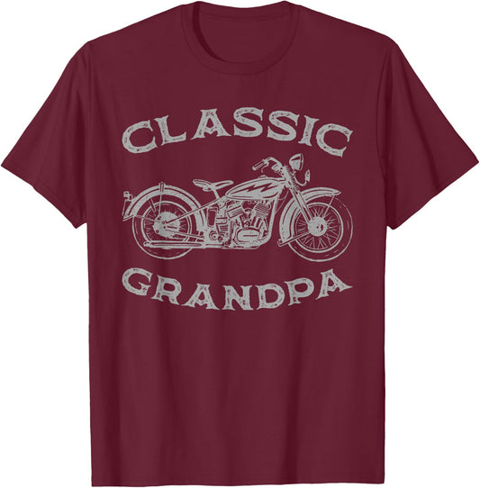 Vintage Classic Grandpa Funny Motorcycle Graphic Men's Biker T-Shirt - T-Shirt | Maroon