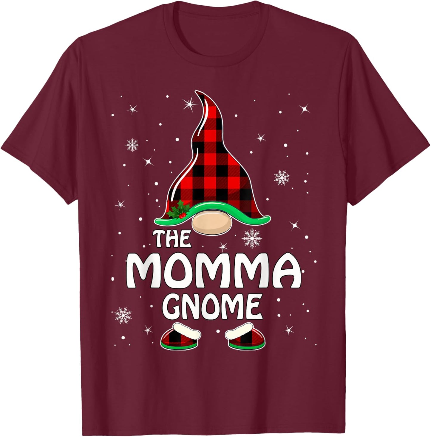 Momma Gnome Buffalo Plaid Matching Family Christmas Pajama T-Shirt - T-Shirt | Maroon