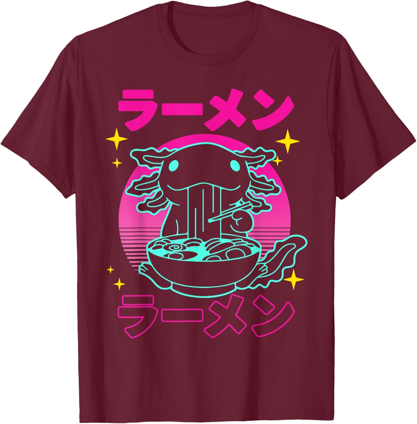 Kawaii Axolotl Ramen Japanese Funny Axolotl Anime Boys Teens T-Shirt - T-Shirt | Maroon