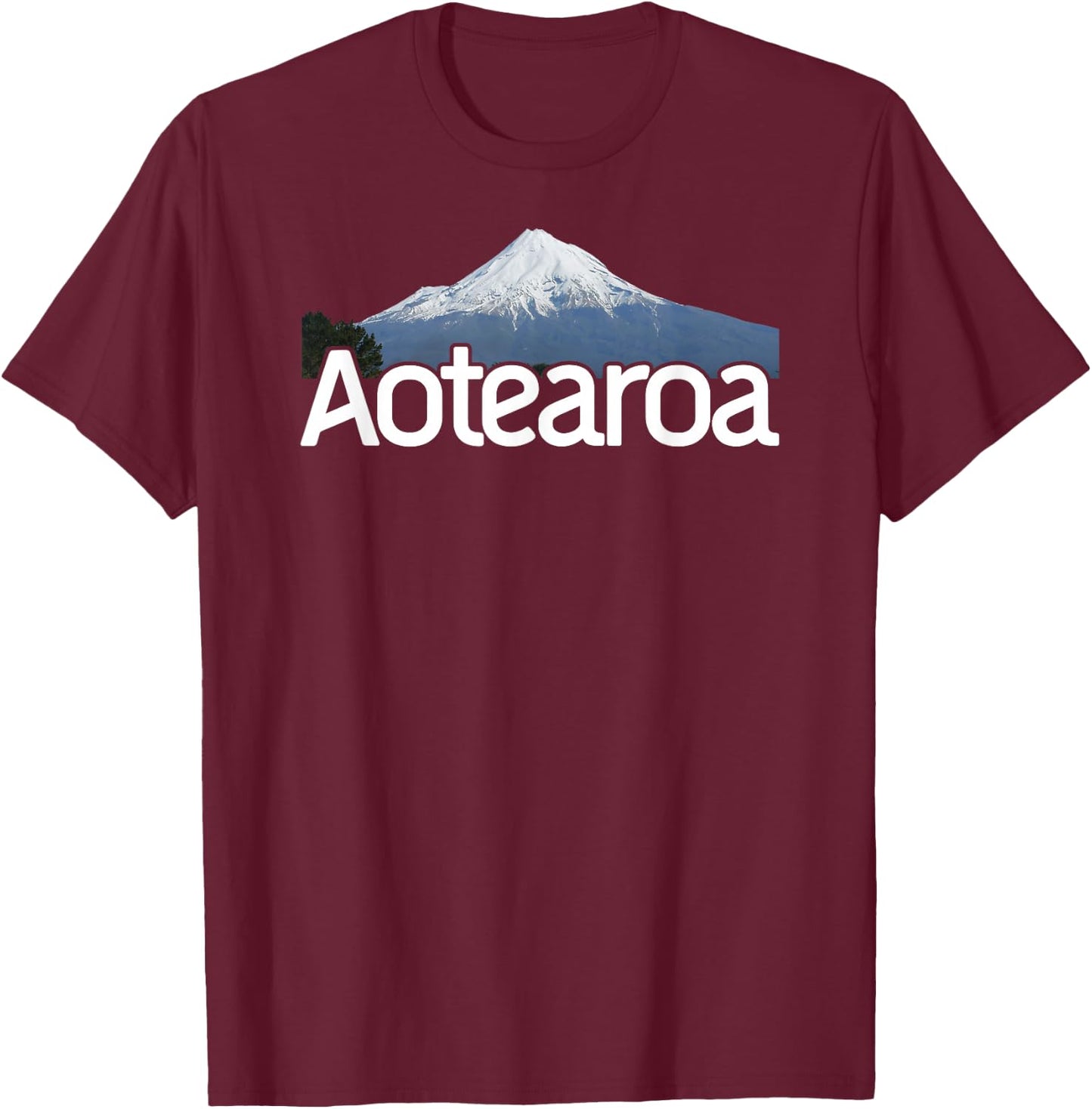 Aotearoa New Zealand Volcano Mt Taranaki Mountain Lanscape T-Shirt - T-Shirt | Maroon