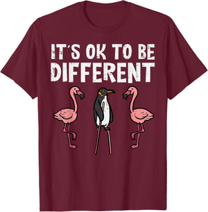 Penguin Its Okay To Be Different Flamingo Men Women Kids T-Shirt - T-Shirt | Maroon