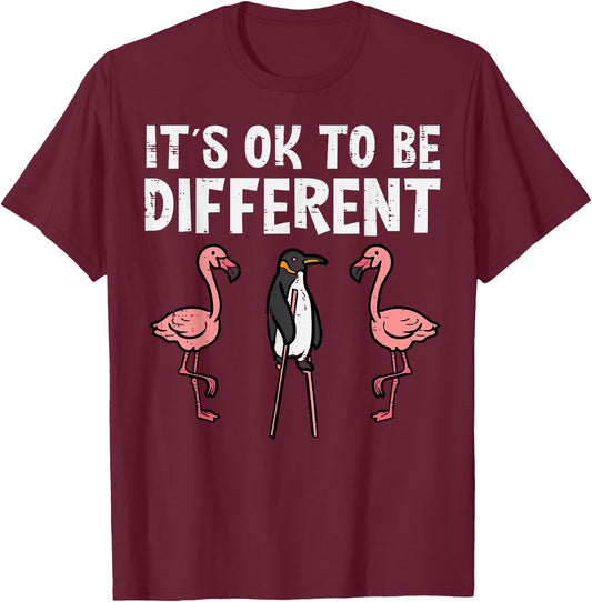 Penguin Its Okay To Be Different Flamingo Men Women Kids T-Shirt - T-Shirt | Maroon