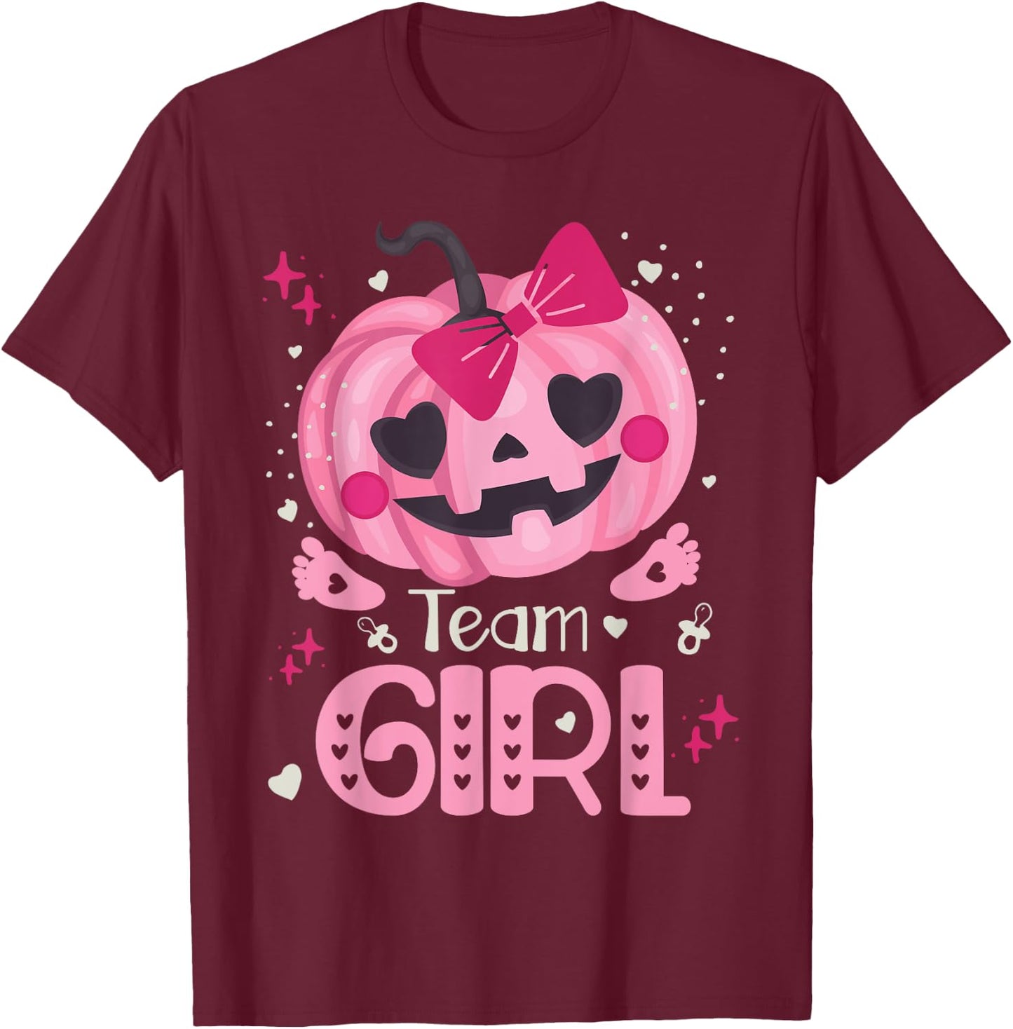 Team Girl Pumpkin Halloween Baby Gender Reveal Party T-Shirt - T-Shirt | Maroon