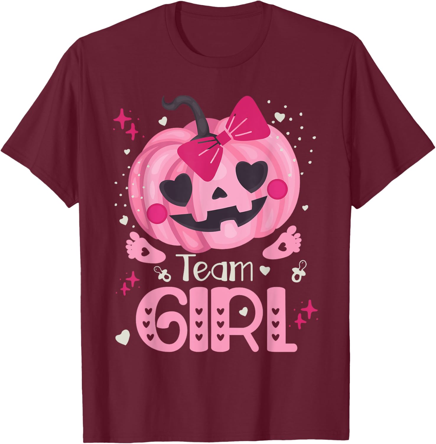 Team Girl Pumpkin Halloween Baby Gender Reveal Party T-Shirt - T-Shirt | Maroon
