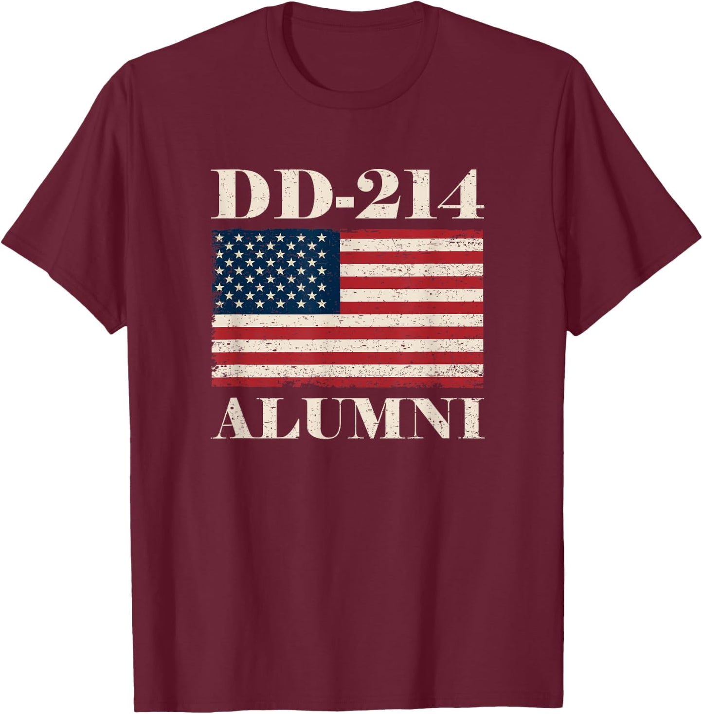 DD-214 Alumni Military Veteran Vintage American Flag T-Shirt - T-Shirt | Maroon