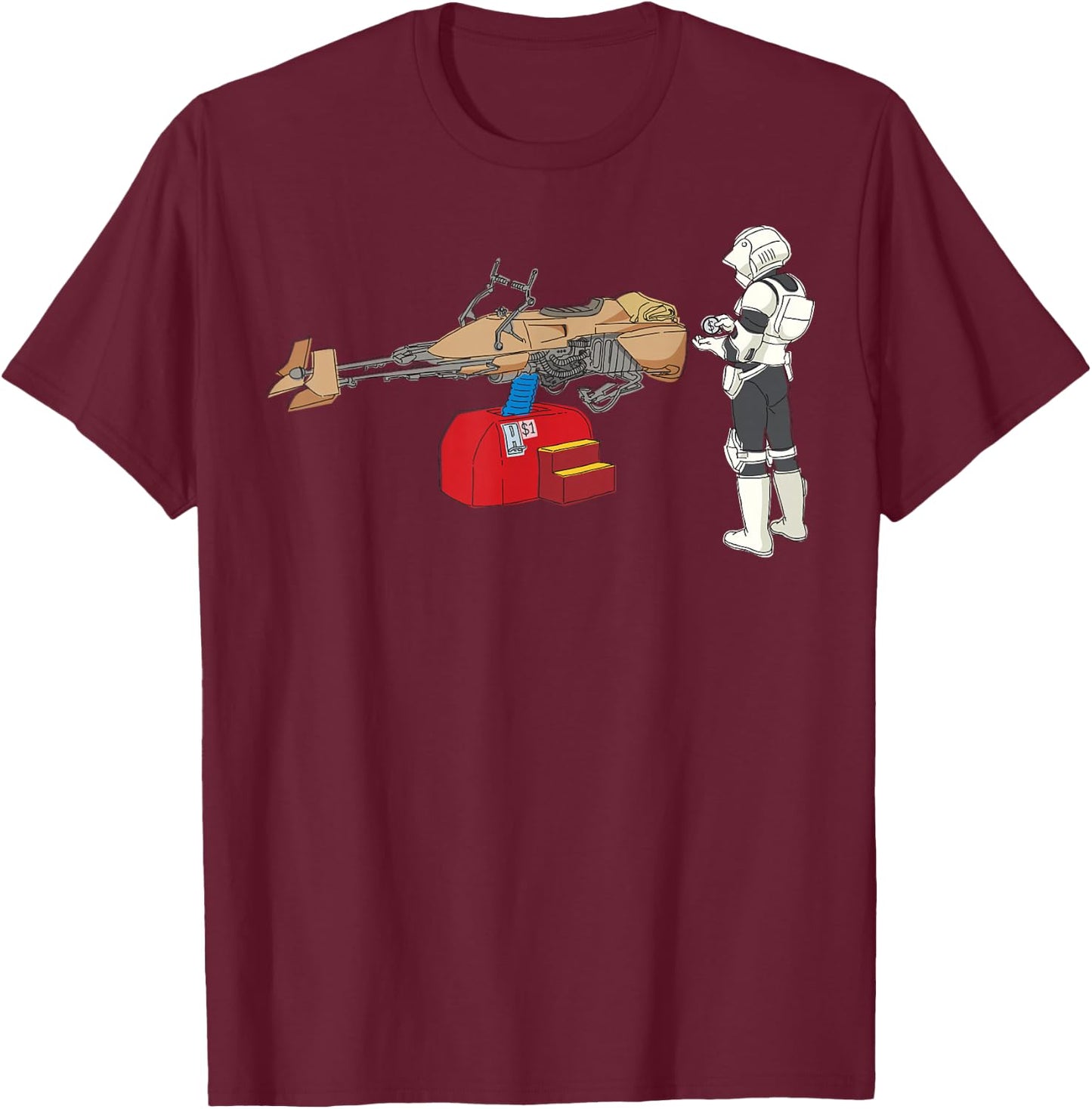 Star Wars Stormtrooper Coin Operated Speeder Bike T-Shirt - T-Shirt | Maroon