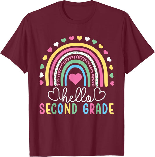 Hello 2nd Second Grade Teacher Women Girl Kids T-Shirt - T-Shirt | Maroon