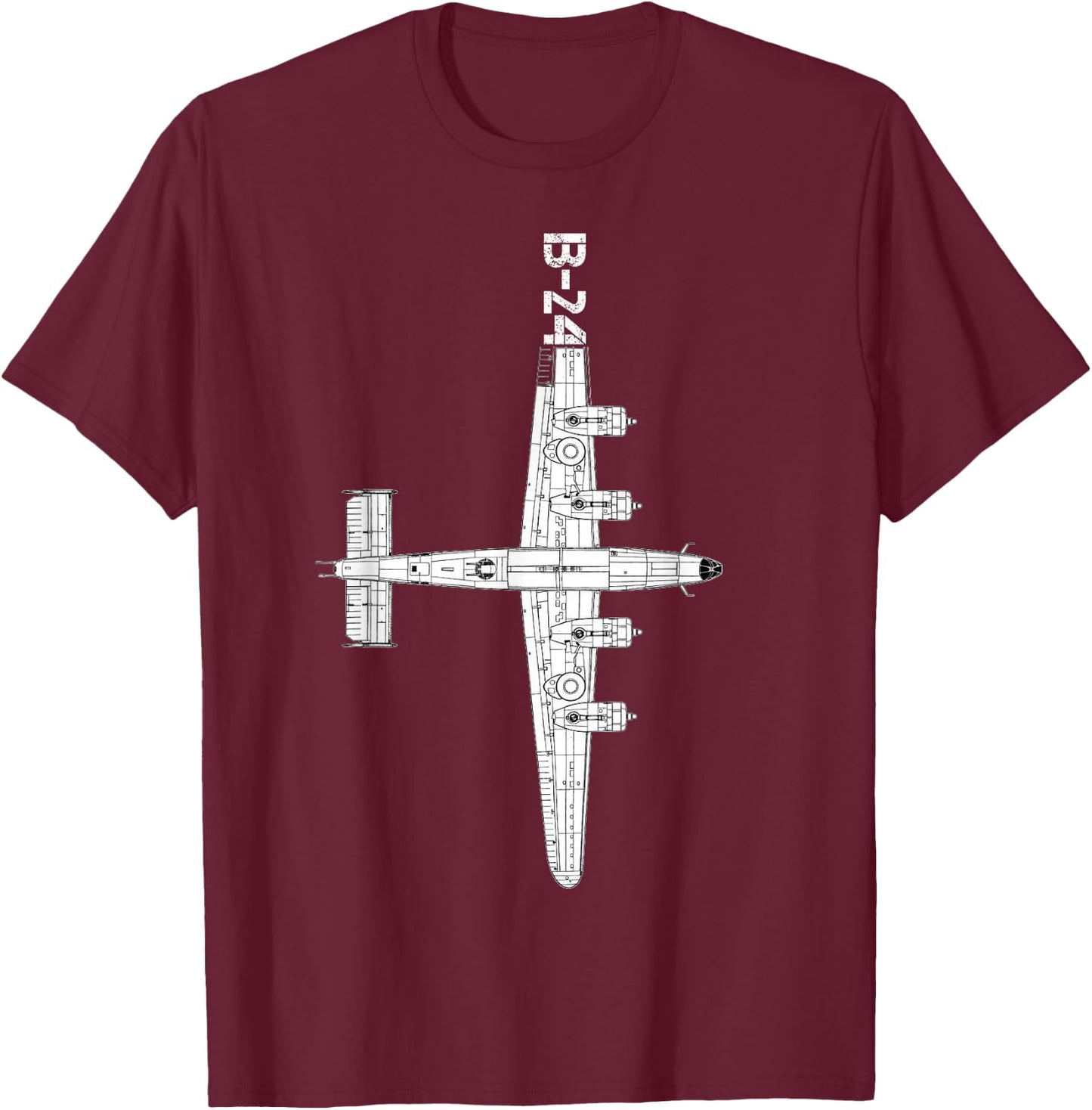 Consolidated B-24 Liberator Heavy Bomber WW2 Airplane T-Shirt - T-Shirt | Maroon