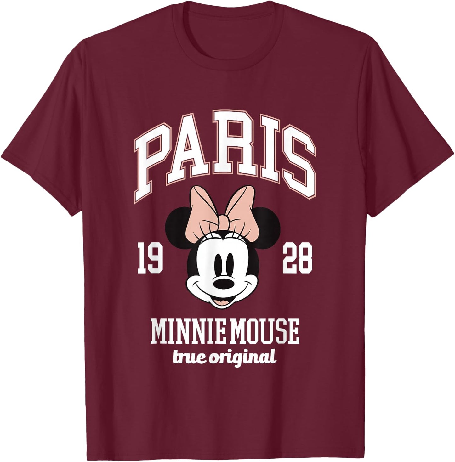 Disney Minnie Mouse True Original Paris 1928 Big Chest Logo T-Shirt - T-Shirt | Maroon