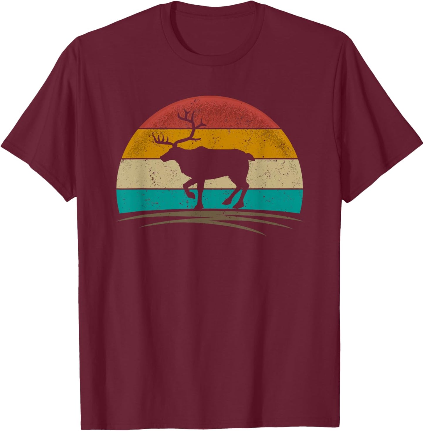 Vintage Reindeer Retro 70s Distressed Deer Men Women T-Shirt - T-Shirt | Maroon
