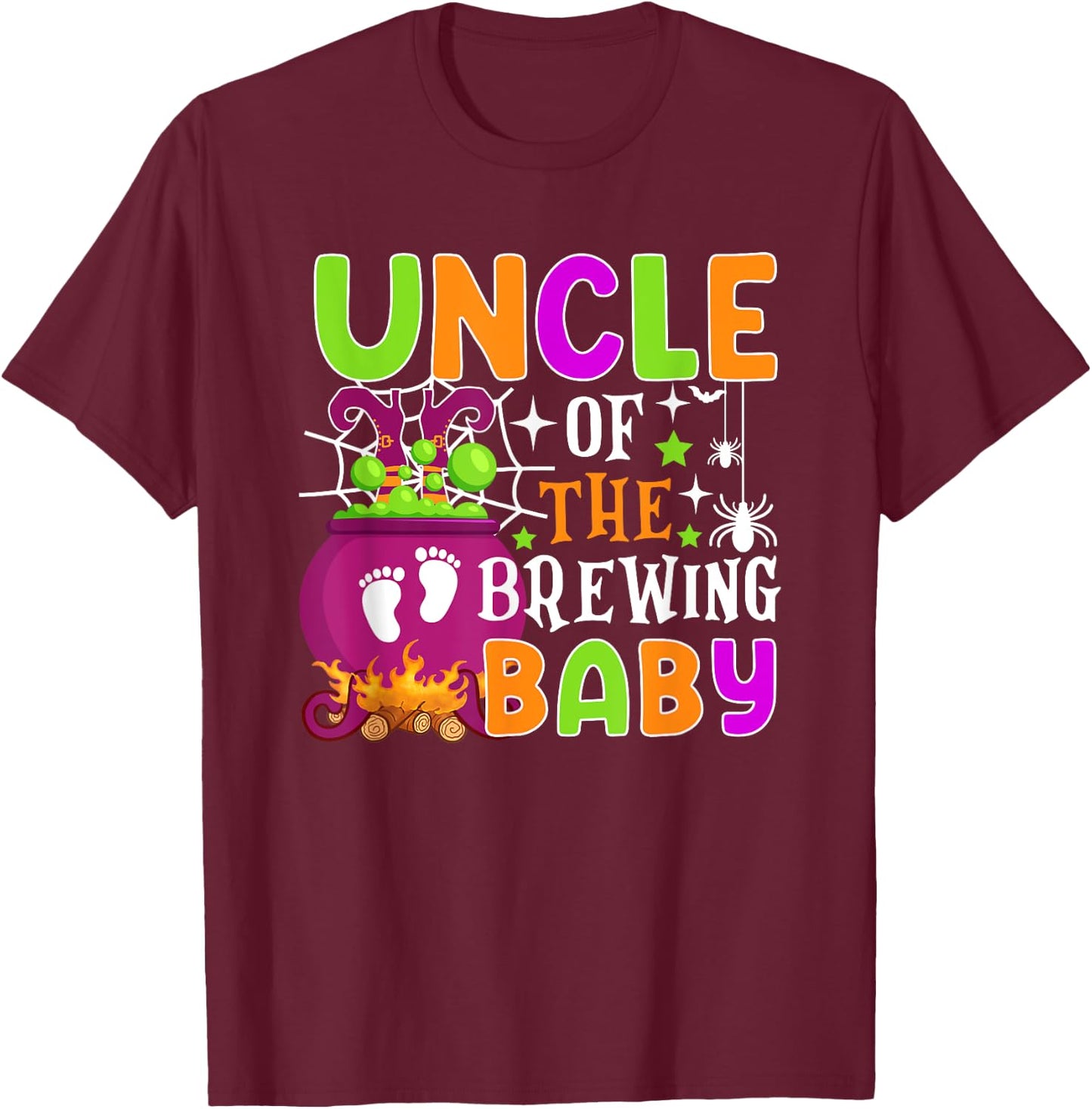 Uncle of Brewing Baby Halloween Theme Baby Shower Spooky T-Shirt - T-Shirt | Maroon