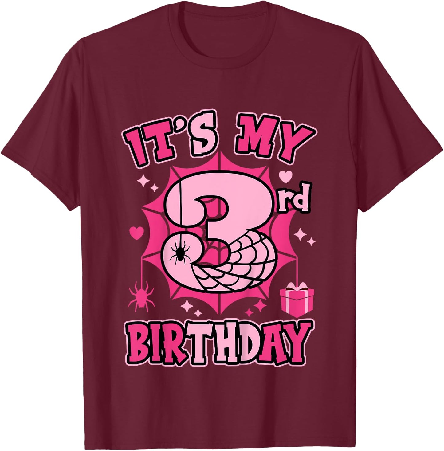 Kids It's My 3rd Birthday Spider Girl Costume Party 3 Year Old T-Shirt - T-Shirt | Maroon