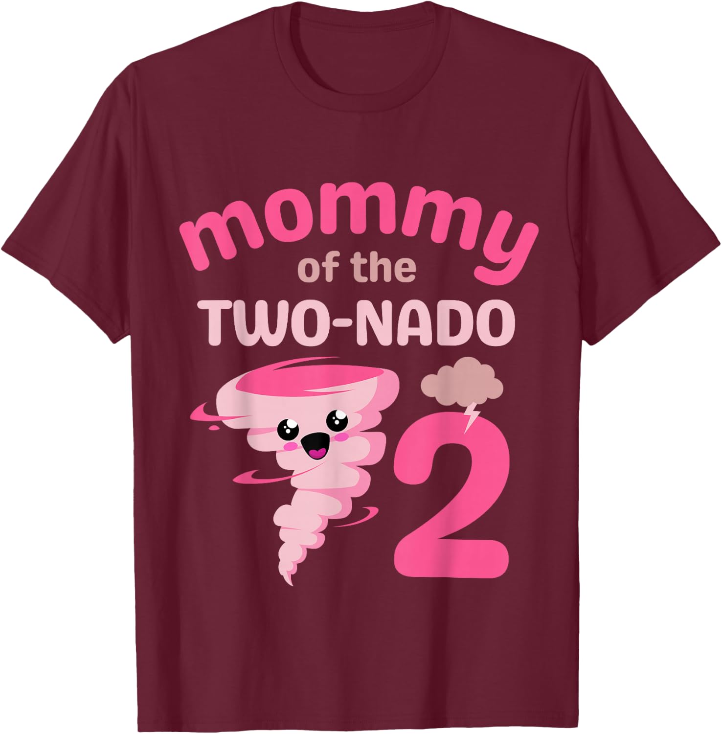 Mommy of the Two-nado Tornado Theme 2nd Birthday Party Kids T-Shirt - T-Shirt | Maroon