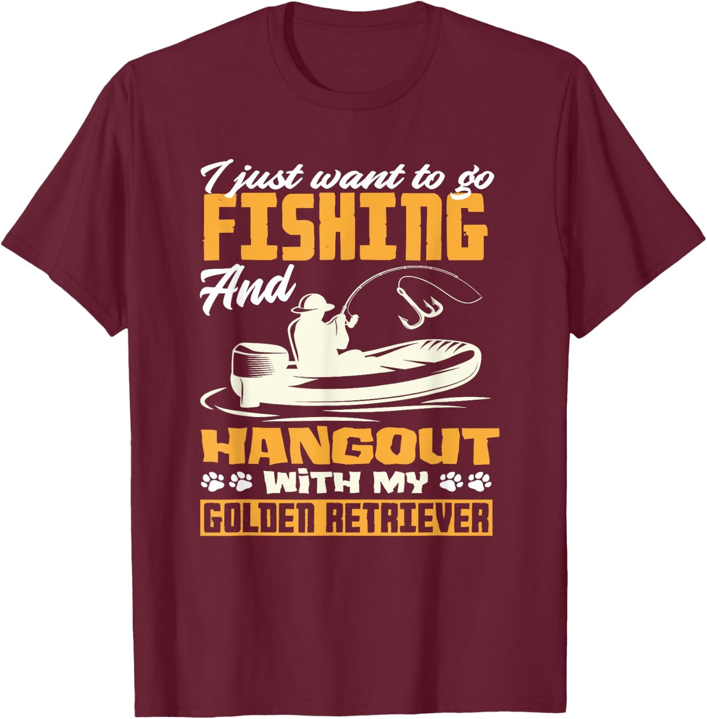 Fishing Golden Retriever Fisherman Dog Lover Dad Father T-Shirt - T-Shirt | Maroon