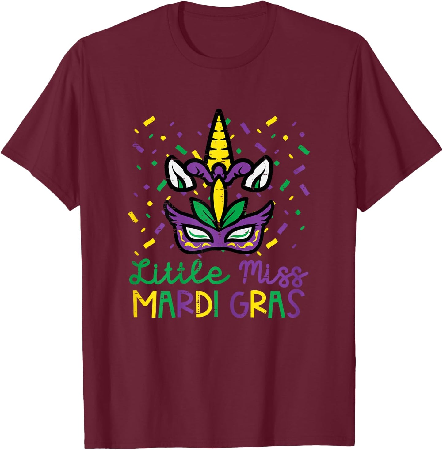 Little Miss Mardi Gras Unicorn Head Cute Girls Kids Toddler T-Shirt - T-Shirt | Maroon