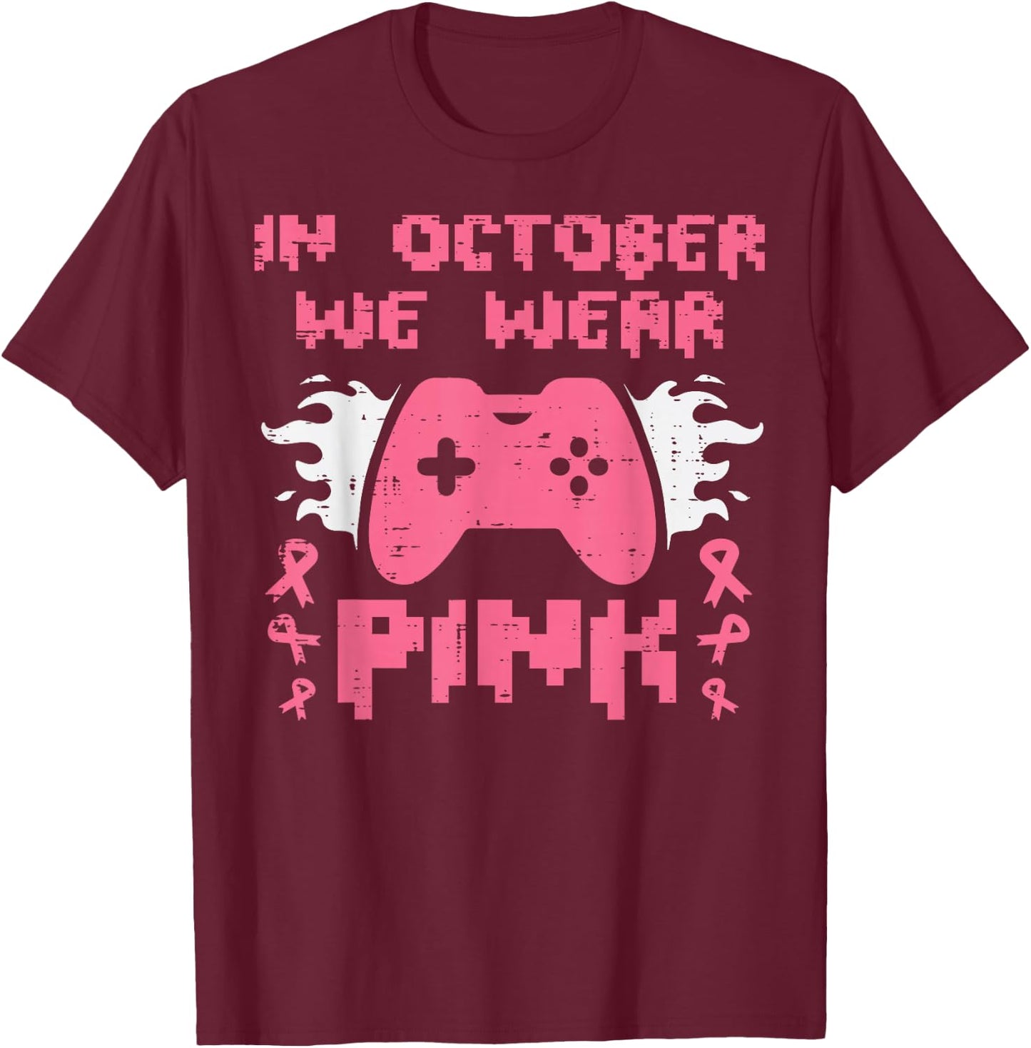 Breast Cancer Aware Gamer October We Wear Pink Men Boys Kids T-Shirt - T-Shirt | Maroon