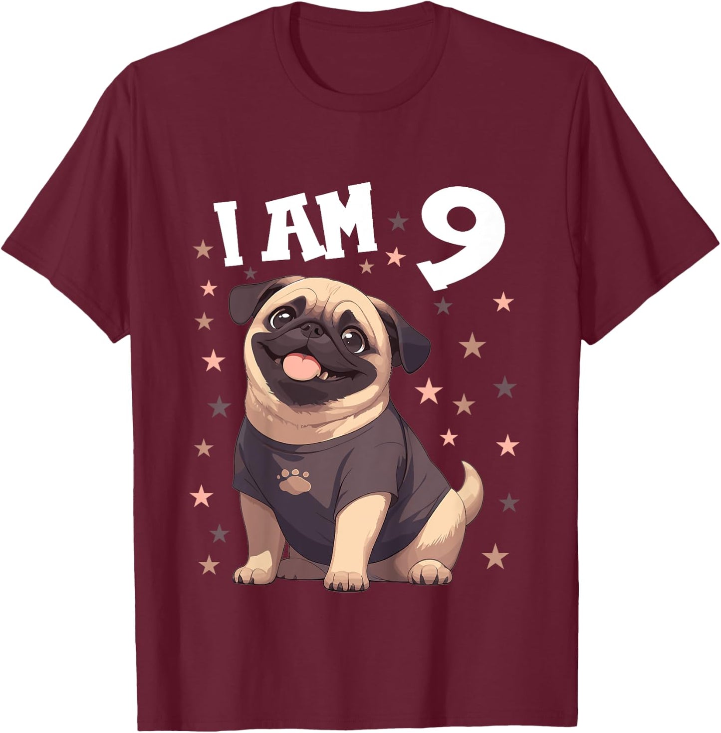 9 Years old 9th birthday Pugs Pug T-Shirt - T-Shirt | Maroon
